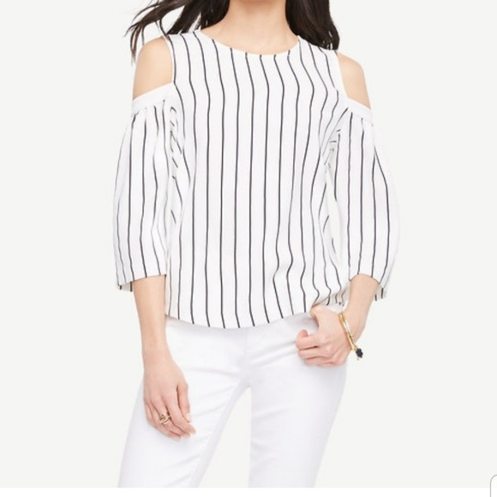Ann Taylor Petite Cold Shoulder Striped Blouse Size MP